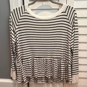 Peace Love California Top | Striped long sleeve peplum t-shirt